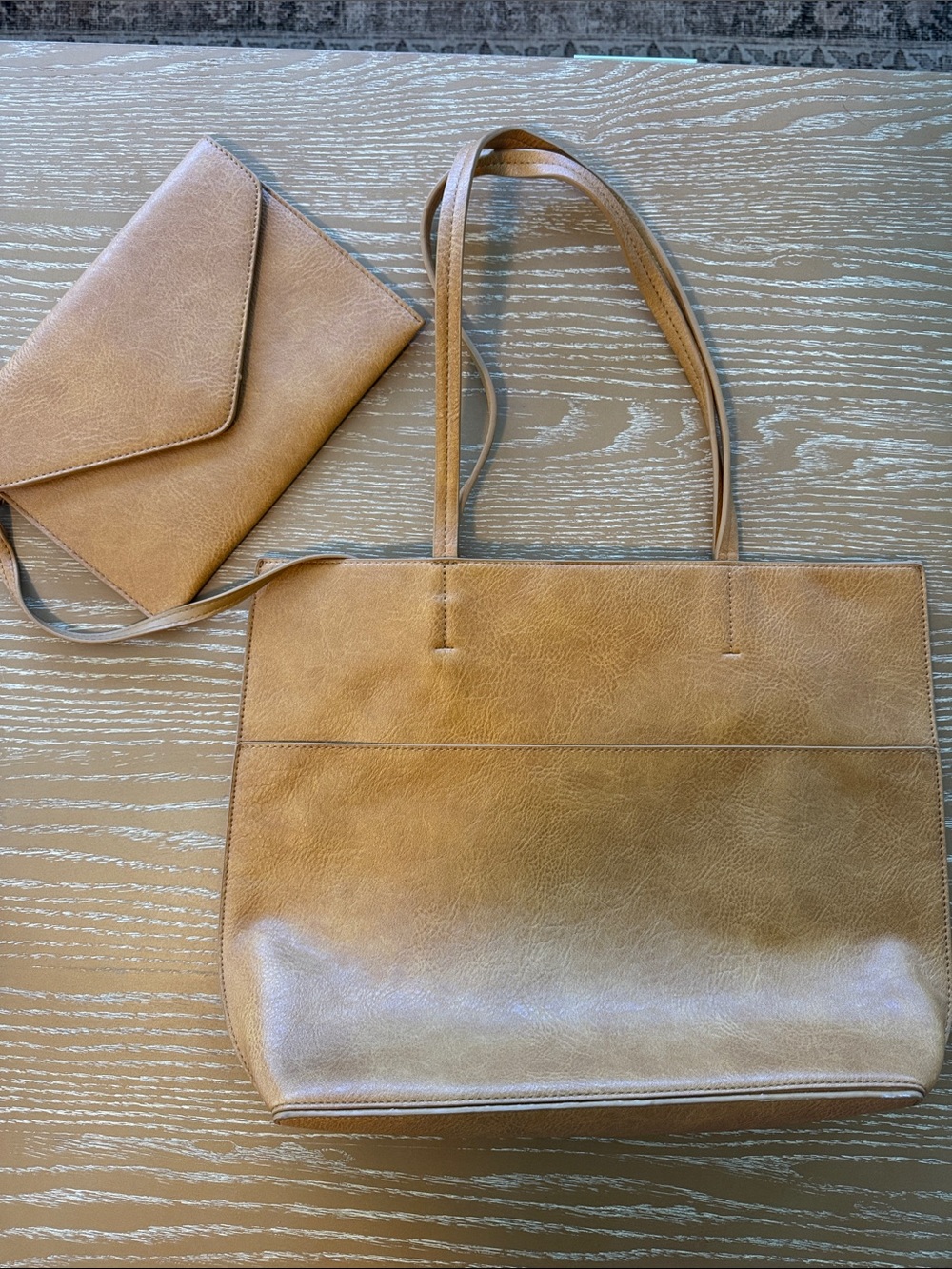 Miztique- Classic Tan Tote Bag with Matching Envelope Clutch